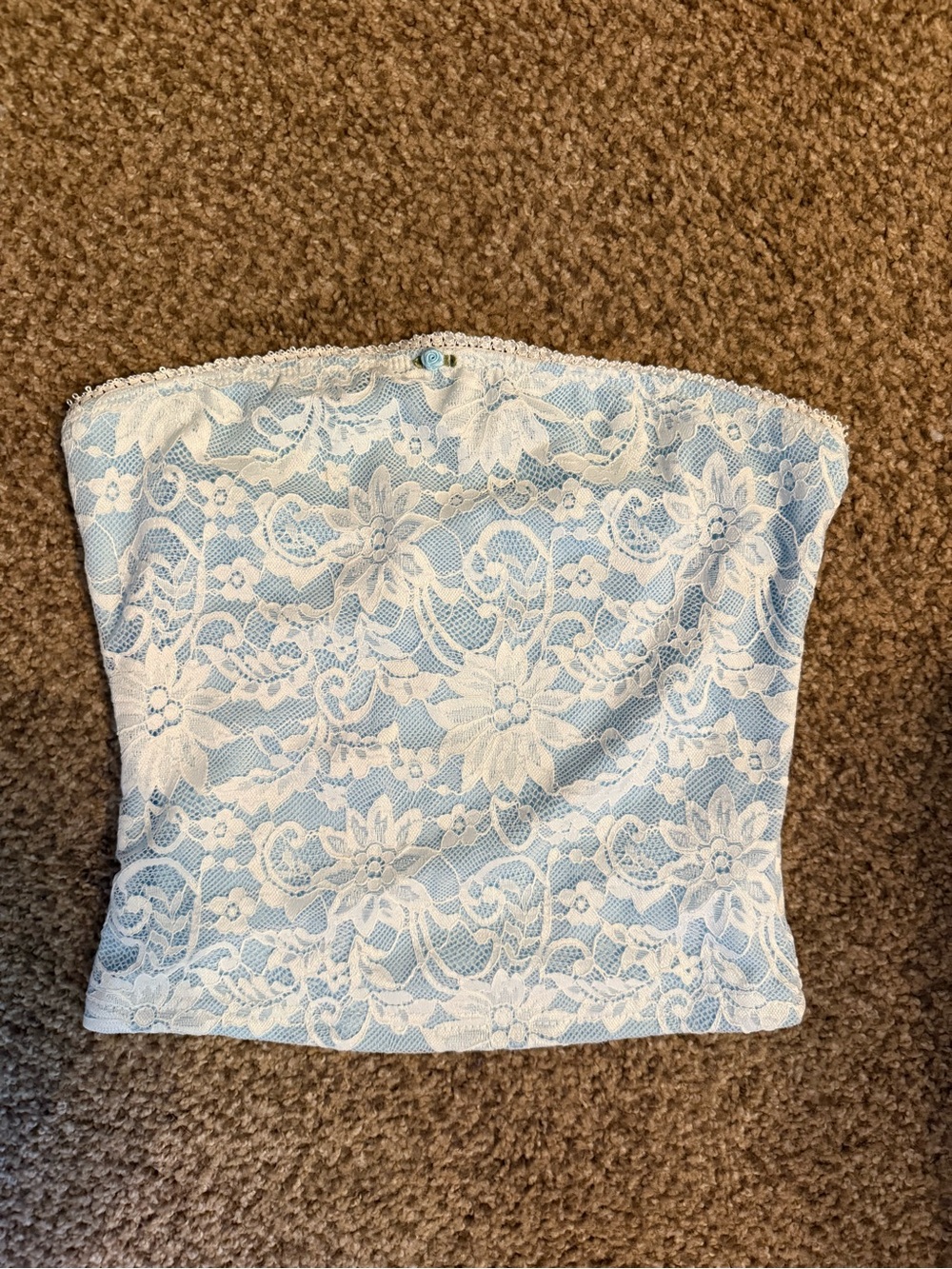 SHEIN White Lace Strapless Bustier over Light Blue